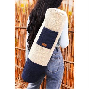 Eco-Friendly Hemp Sling Yoga Mat Bag with Blue Pocket: Handmade & Sustainable